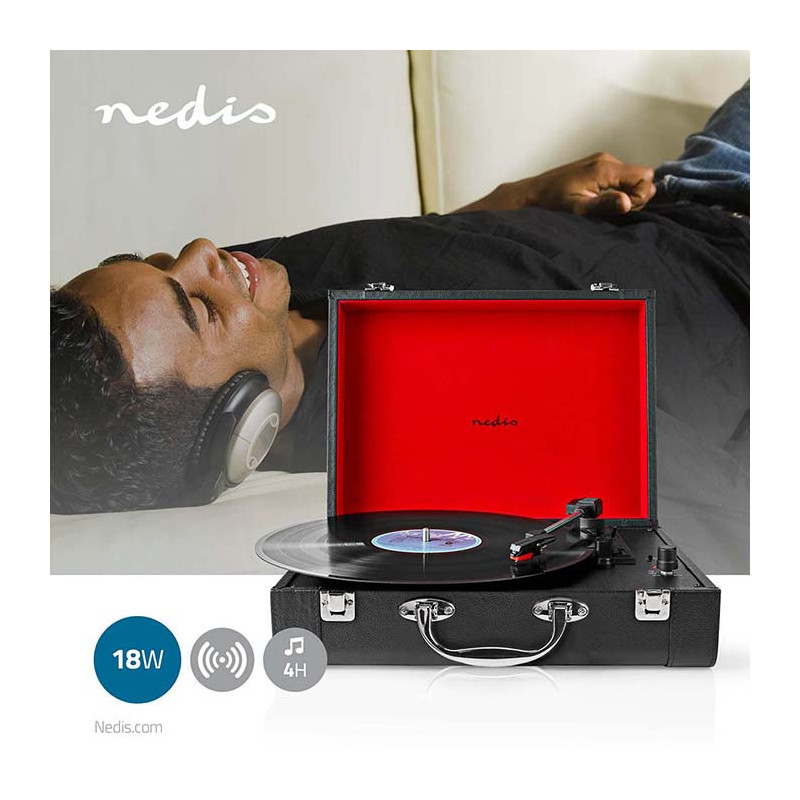 Platine vinyle 18W Bluetooth Rouge/Noir - NEDIS - TURN210BK