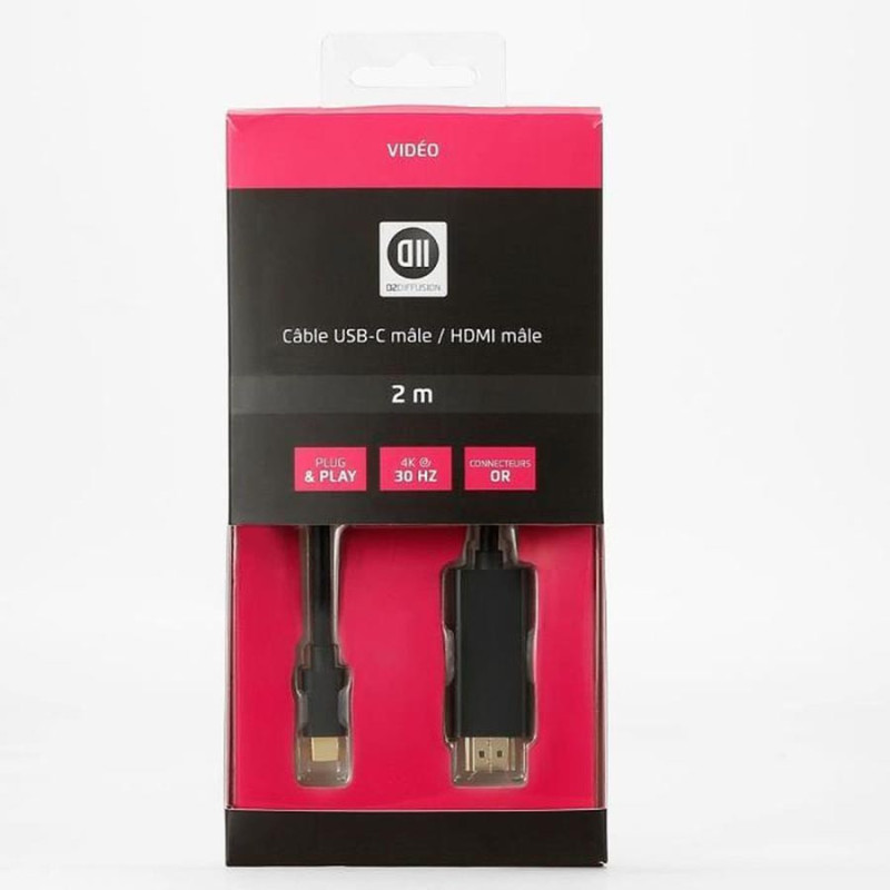 Câble USB-C vers HDMI 2 m Noir - D2 DIFFUSION - VD2USBCHDMI