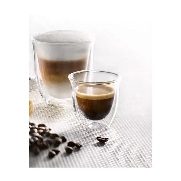 Lot de 2 verres double paroi Delonghi pour latte cappuccino.