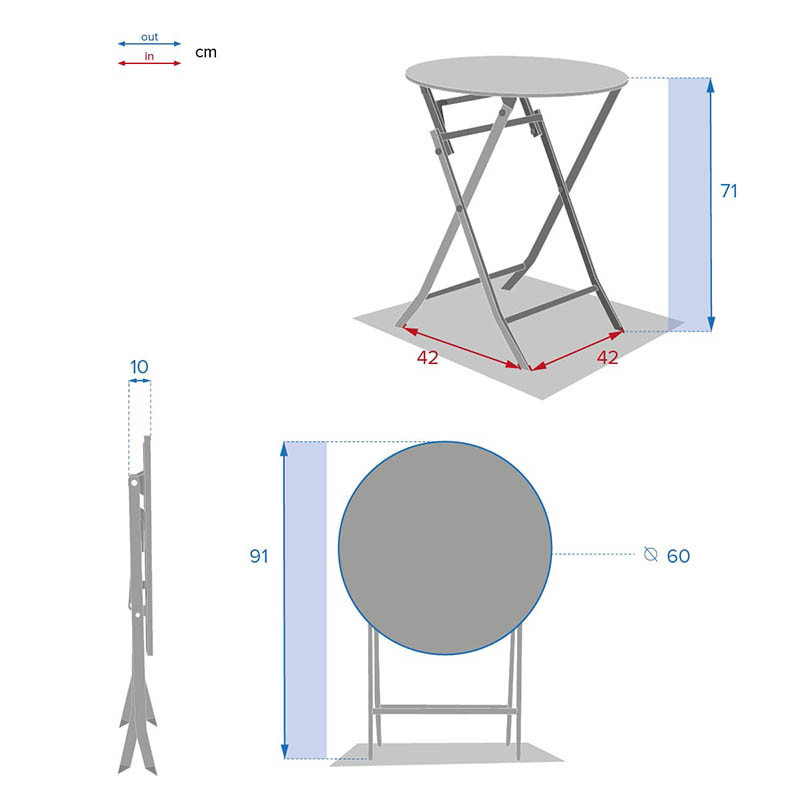 Table de jardin pliable ronde Greensboro 2 places Bleu canard - HESPERIDE - 165218