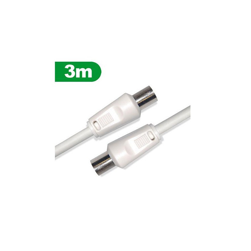 Câble Coaxial mâle/mâle 9,52mm + 1 adaptateur coaxial Blanc - D2 DIFFUSION - VD2COAX300