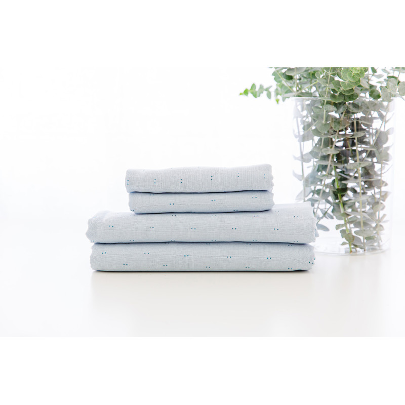 Set de 3 Lange Mousseline de Coton 70x70cm Little Dogs / Organic Green / Little Dots Blue - Gloop!