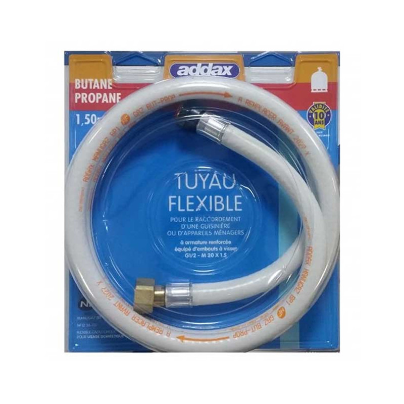 Tuyau Flexible pour le gaz Butane 1.50 m Blanc - ADDAX - NF36-112 BSER150