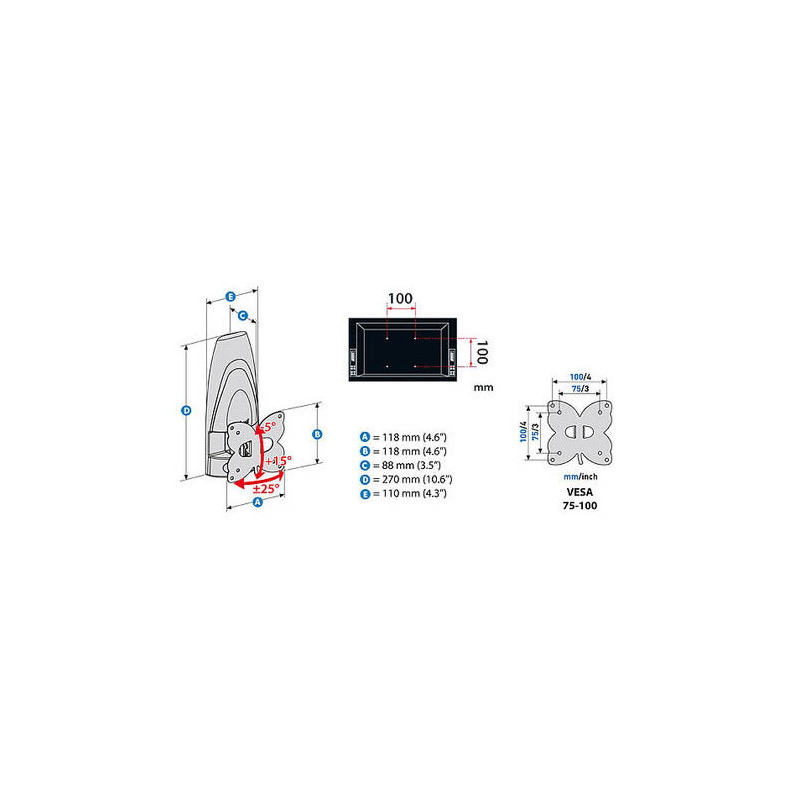 Support Mural pour TV LED/LCD/Plasma 14-25" 20 kg Noir - MELICONI - T-100