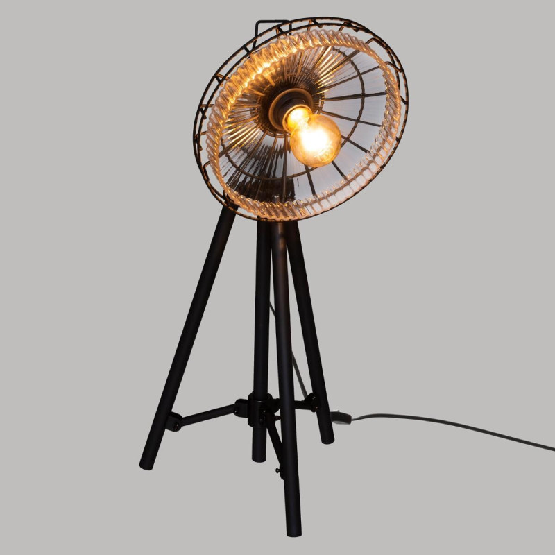 Lampe trépied "House" noire, métal & verre H68 cm