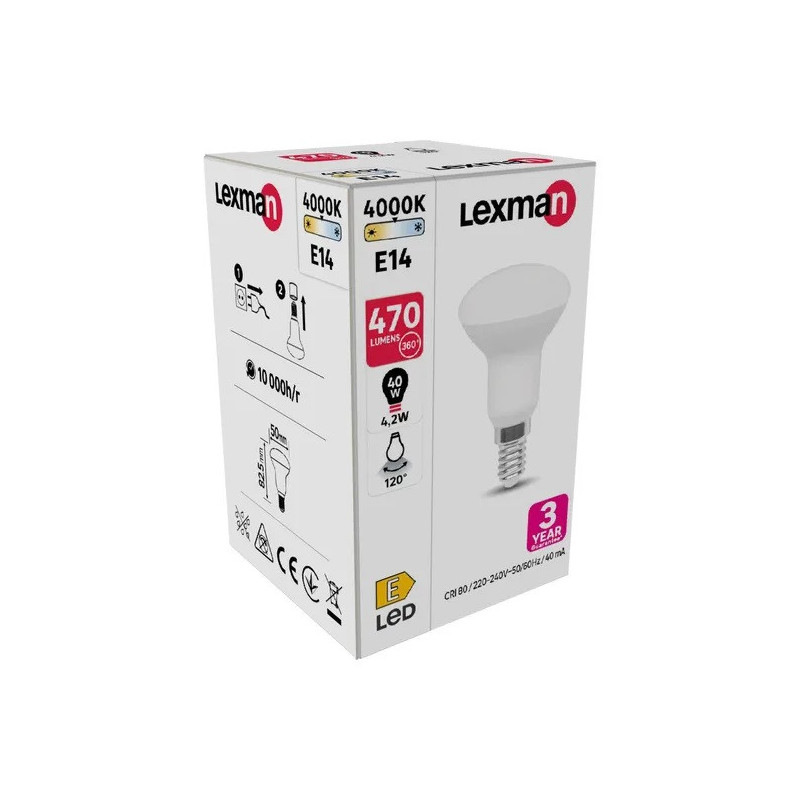 Ampoule LED E14 Spot 4.2W 470 lm (equiv 40W) 120° Blanc - LEXMAN - 5631127