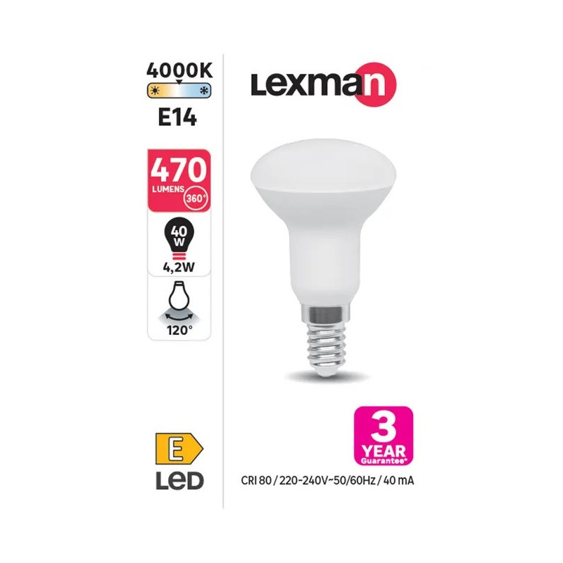 Ampoule LED E14 Spot 4.2W 470 lm (equiv 40W) 120° Blanc - LEXMAN - 5631127