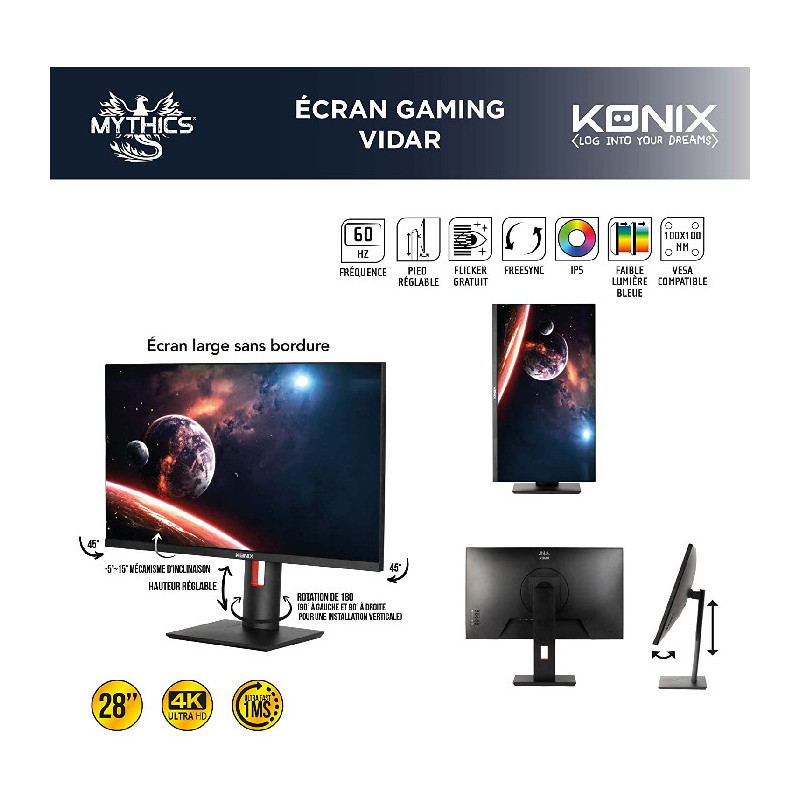 Ecran PC Gaming My Vidar 28" Mythics 4K Noir - KONIX - 78451119020
