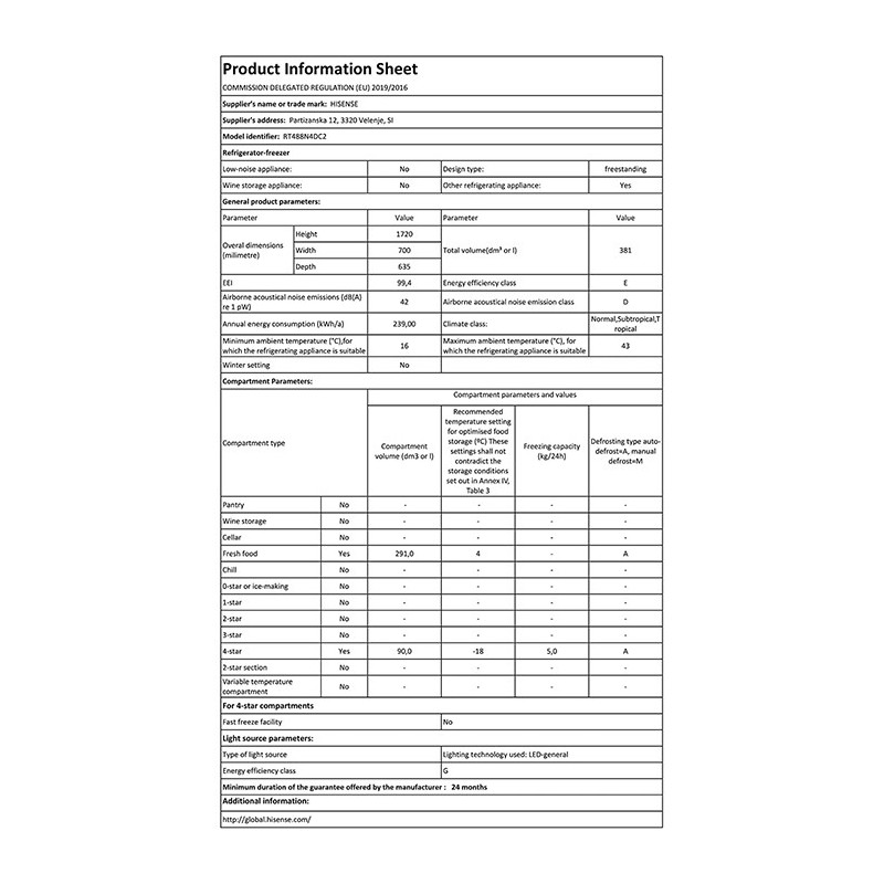 Réfrigérateur Congélateur -375L - HISENSE- RT488N4DC2