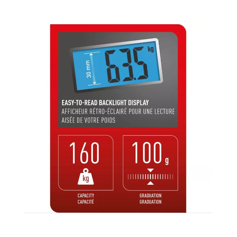 Pèse personne en plateau verre trempé 160Kg max Gris - TEFAL - PP1500