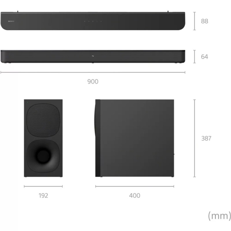 Barre de Son 2.1 Canaux + Caisson de Basses Sans Fil Noir - SONY - HTS400-CEL