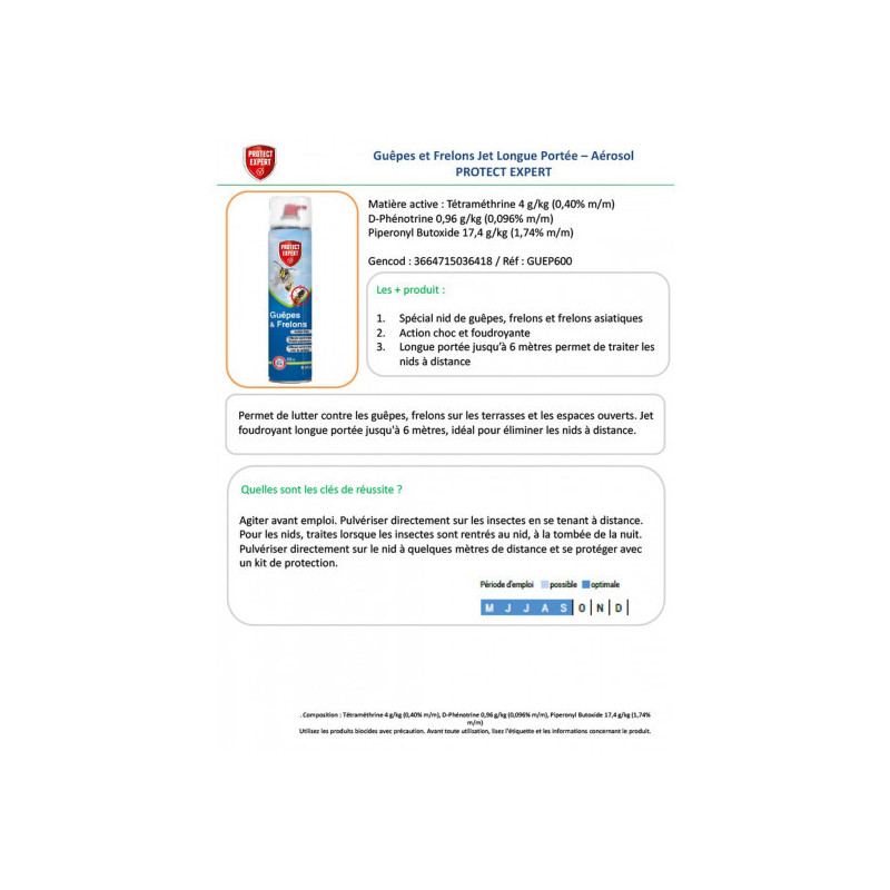 Guêpes et Frelons Jet Longue Portée Aérosol de 600ml - PROTECT EXPERT - 5628232