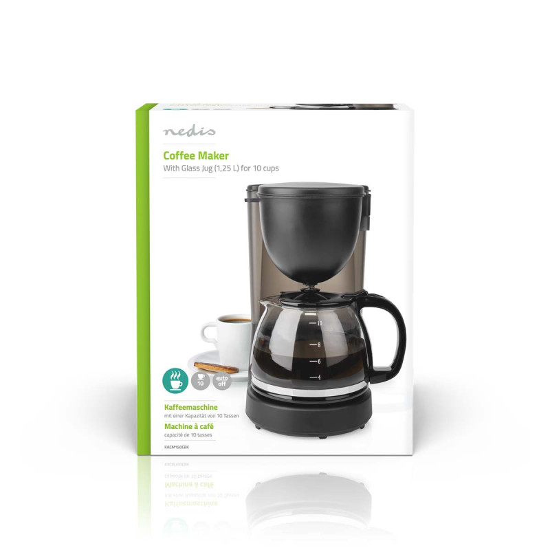 Machine à café 10 tasses 1.25L 750W Noir - NEDIS - KACM150EBK