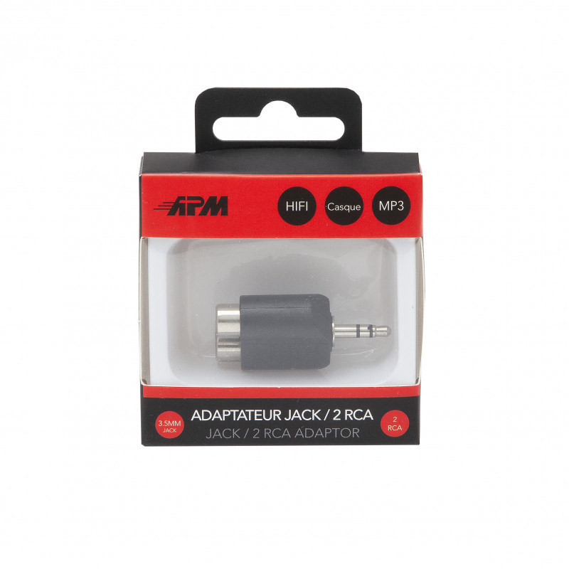 Adaptateur Jack 3,5mm Mâle vers 2 RCA Femelle Noir - APM - 422024