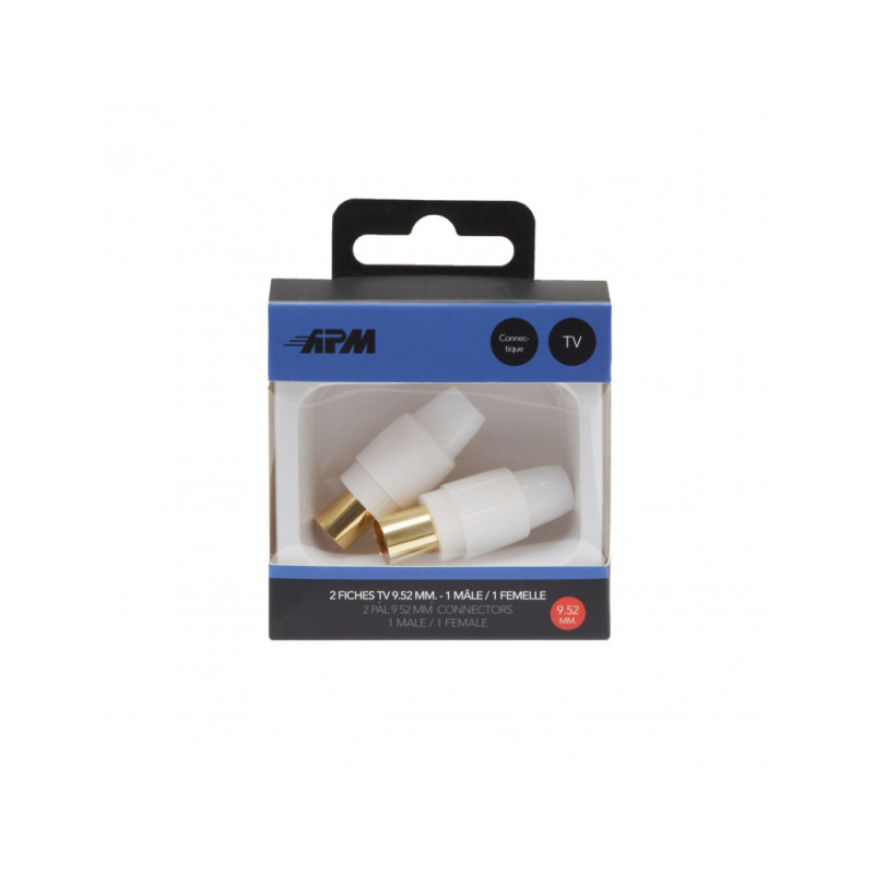 Fiches TV 9.52mm 1 Fiche Mâle et 1 Fiche Femelle Blanc - APM - 410008