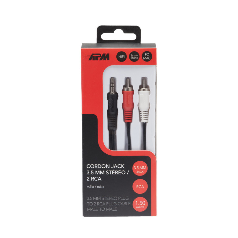 Câble Jack 3.5mm Mâle vers 2 RCA Mâle 1,5m - APM - 419005