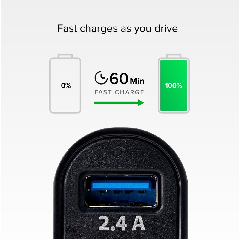 Chargeur voiture 12W allume-cigare 2xUSB-A, Charge rapide- SBS