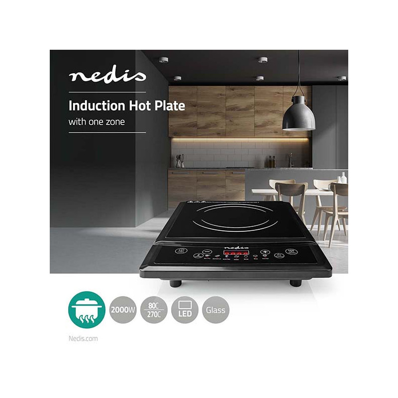 Plaque de cuisson à Induction 1 Foyer 2000W Noir - NEDIS - KAIP113CBK1