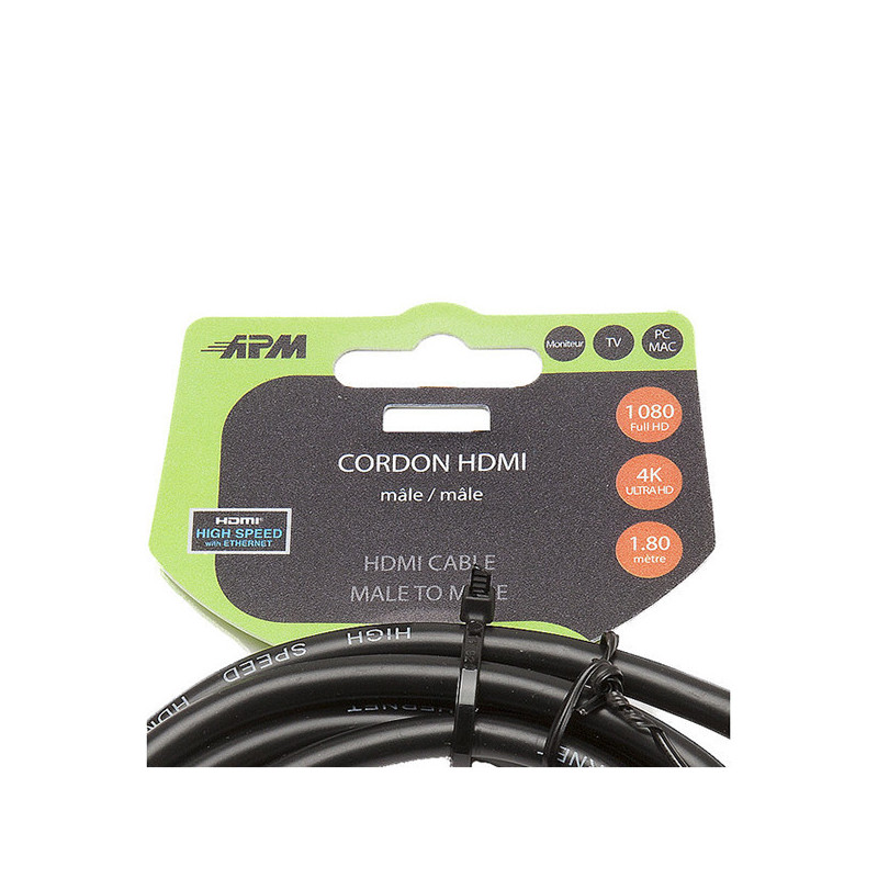 Câble HDMI 4K Ethernet Mâle/Mâle 1.8m Noir - APM - 590459