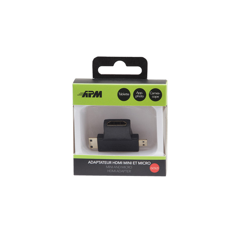 Adaptateur HDMI Femelle vers mini et micro HDMI Mâle Noir - APM - 590462