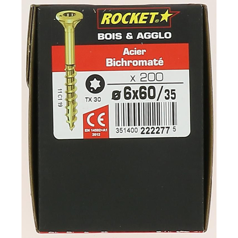 Boîte de 200 Vis Rocket Tête Fraisée Étoile Torx 6x60mm - ROCKET 