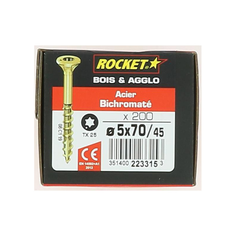 Boîte de 200 Vis Rocket Tête Fraisée Étoile 5x70mm - ROCKET