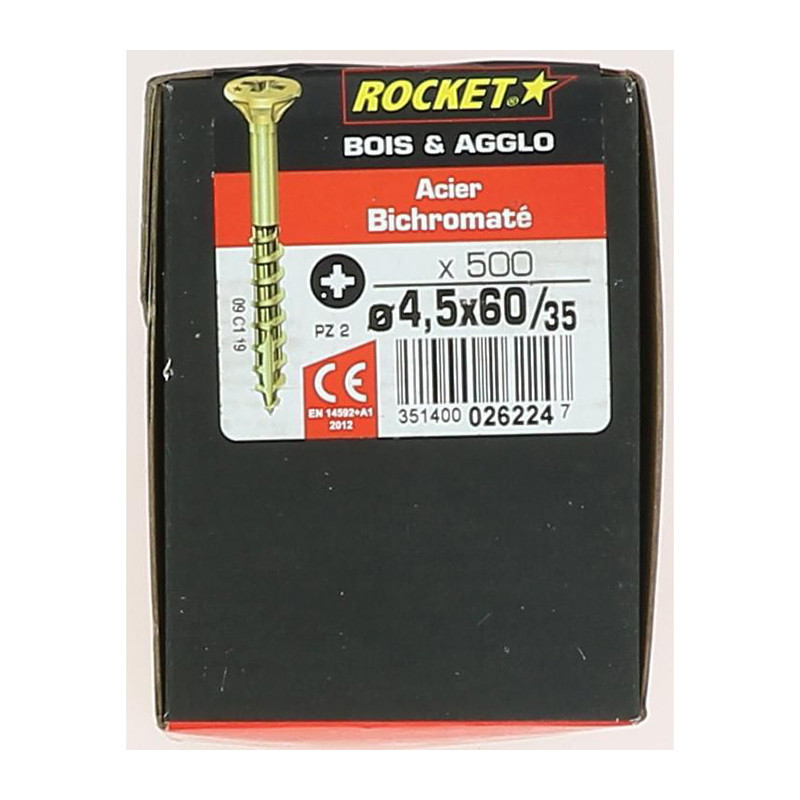 Boîte de 500 Vis Rocket à Bois Agglomérés Pozidrive 4.5x60mm - ROCKET