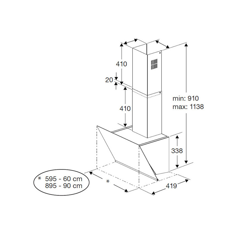 Hotte décorative B300 90cm Noir - BEKO - BHCA96641BFBHS