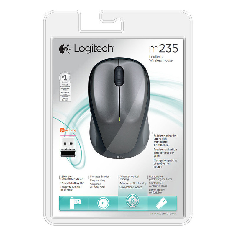 Souris sans Fil Optique 1000 DPI Gris - LOGITECH - SOU_LOG_M235_SIL