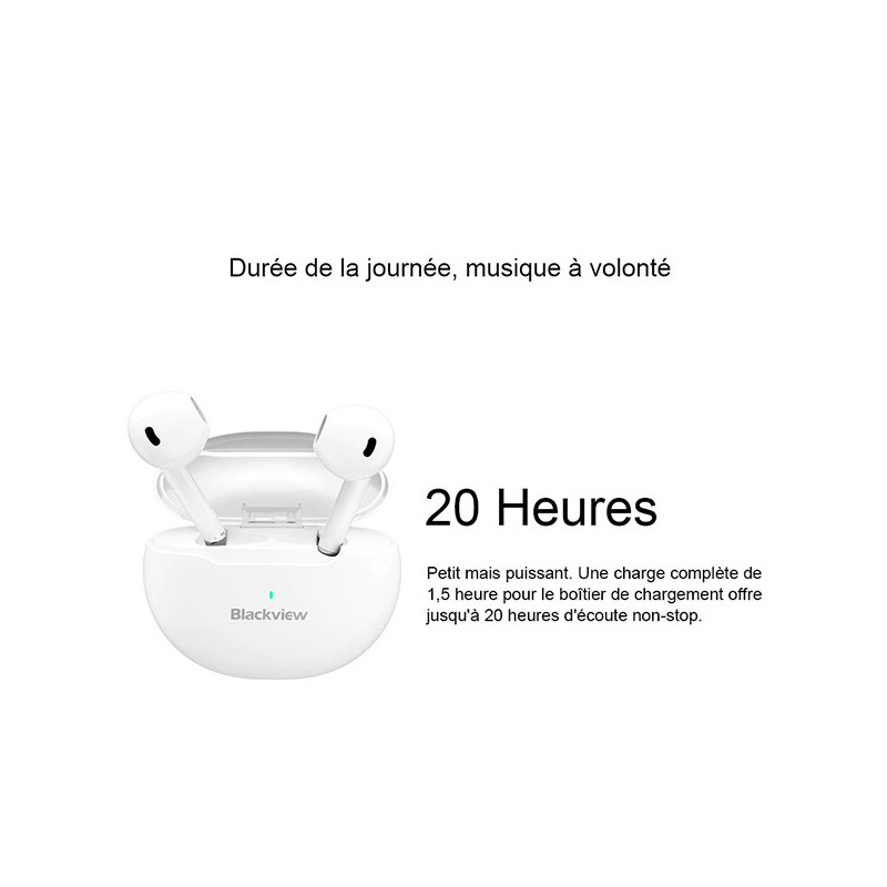 Ecouteurs Bluetooth 5.3 Airbuds 6 Dernière Version Blanc - BLACKVIEW - CAS_BV_AIRBUDS_6