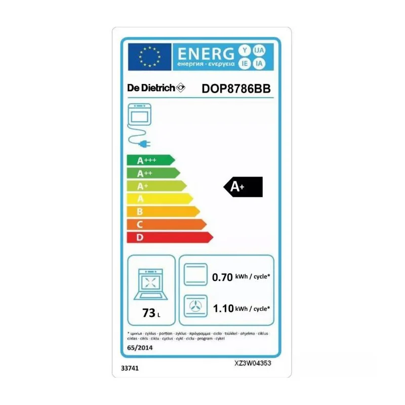 Four multifonction Encastrable Pyrolyse 73L Coal Black - DE DIETRICH - DOP8786BB