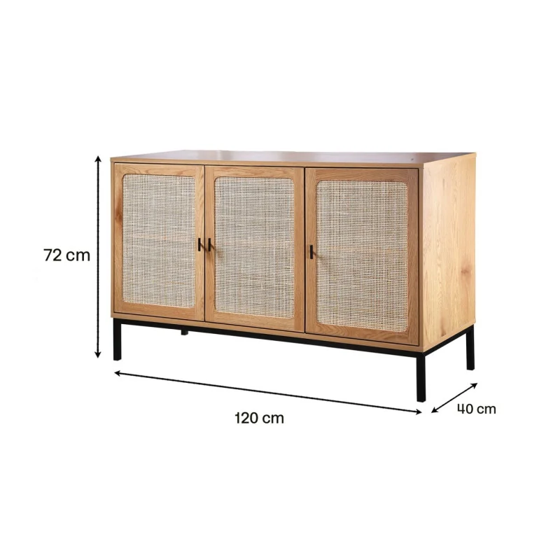 Buffet LIYA 3 Portes Cannage Rotin - L120 cm