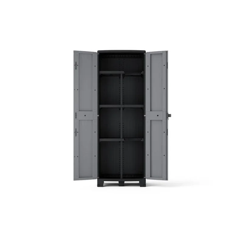 Armoire haute, multiusage, en polypropylène 3 étagères SPACEO, gris et noir, l.65 x H.180 x P.39 cm