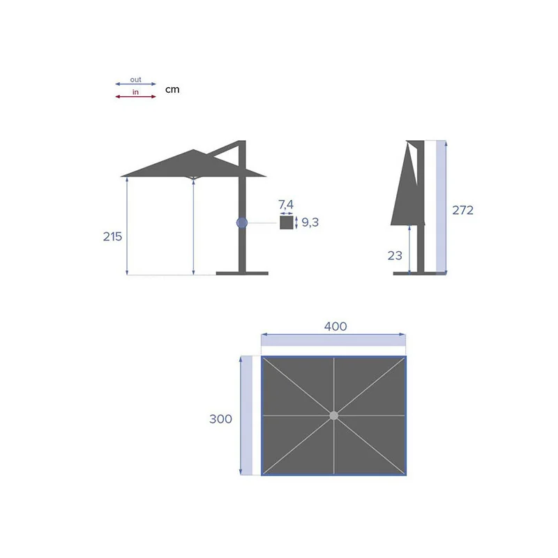 Parasol inclinable Élea 3x4m Bleu Canard - HESPERIDE