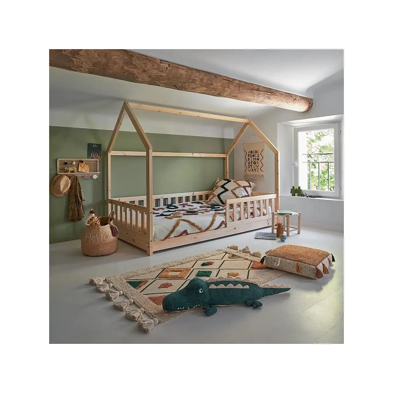 Lit cabane enfant Bosco Bois 90x190cm Naturel - ATMOSPHERA