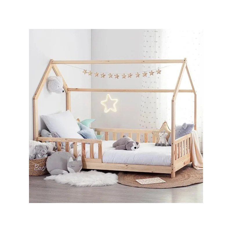 Lit cabane enfant Bosco Bois 90x190cm Naturel - ATMOSPHERA