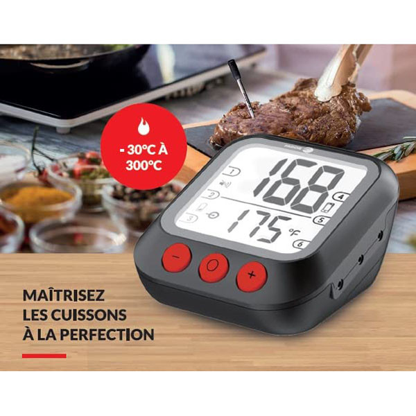 Thermomètre de cuisine, thermomètre de cuisson numérique avec 2 sondes,  réglage d'alarme, étanche, thermomètre de cuisson à lecture instantanée,  noir