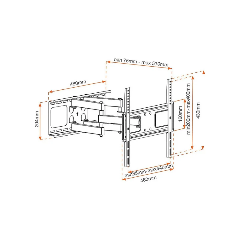 Support TV inclinable/orientable/dépliable 42"-55"/106-140cm Noir - METRONIC - ACC451066METRON