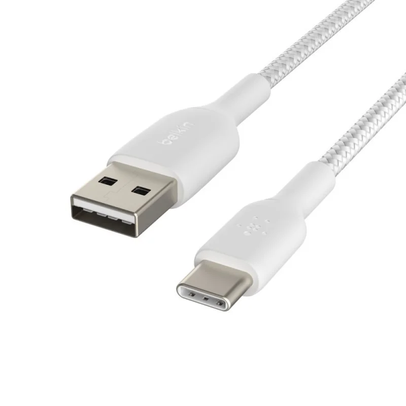 Câble tressé USB vers USB-C 1m Blanc - BELKIN - CABLECAB002BT1MWHBEL