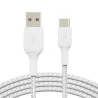 Câble tressé USB vers USB-C 1m Blanc - BELKIN - CABLECAB002BT1MWHBEL