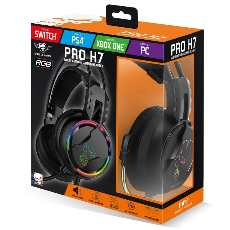 Casque filaire Gaming 2.0 Pro H7 Noir - SPIRIT OF GAMER - CASQMICPH7SOG