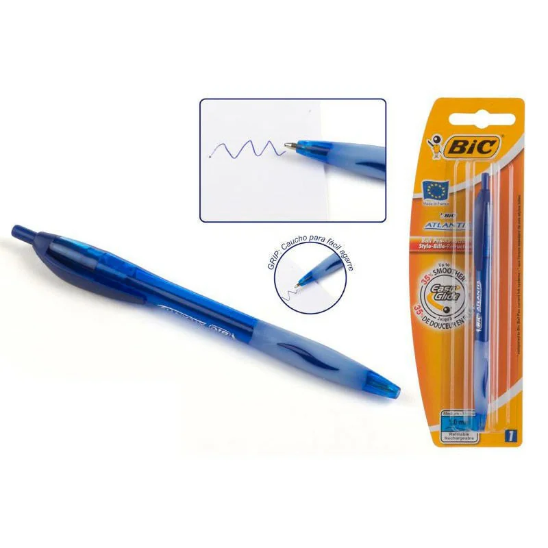 Stylo à bille rétractable Atlantis Soft pointe moyenne bleu - BIC - 3CBIATLB1