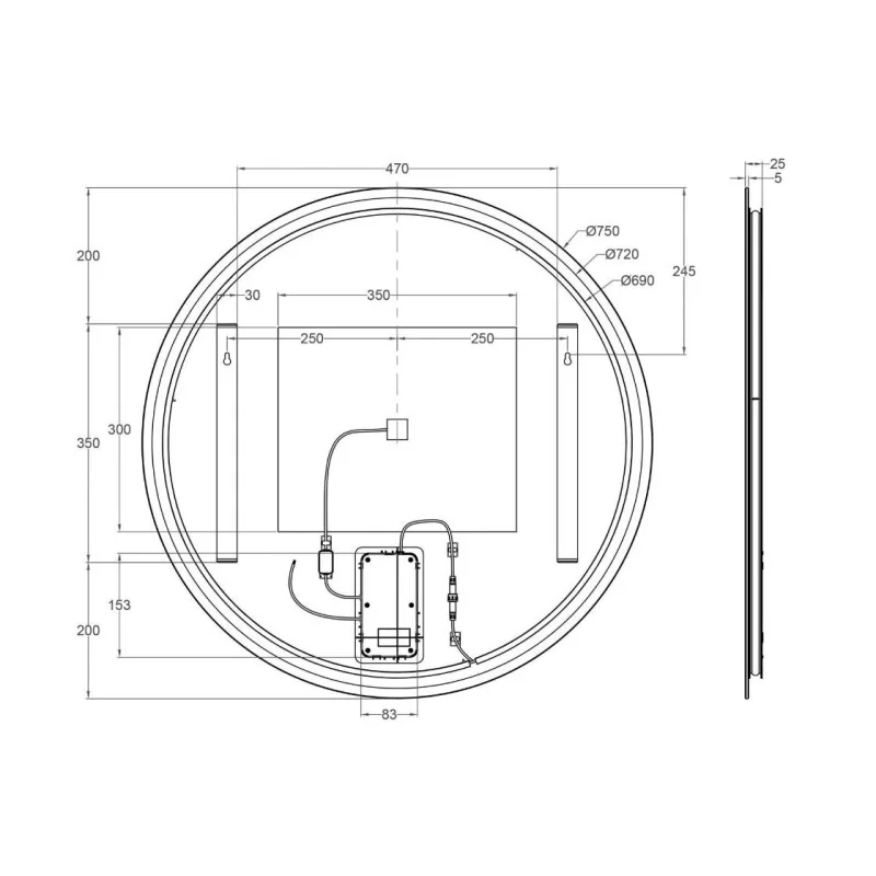 Miroir lumineux 75 cm