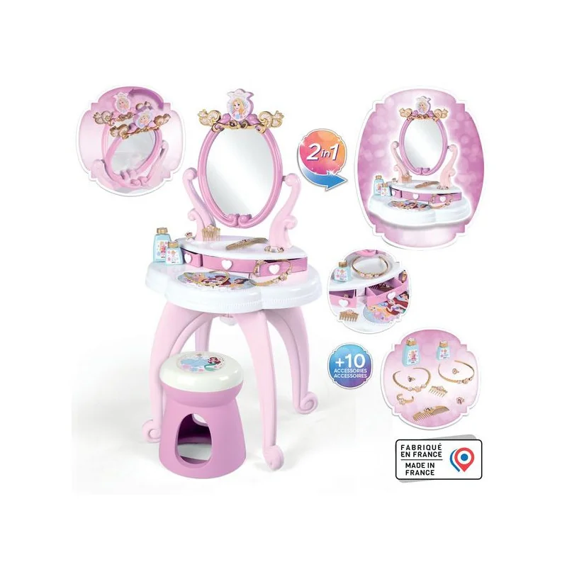 Coiffeuse sur pieds 2 en 1 Disney Princess SMOBY - Dès 2 ans