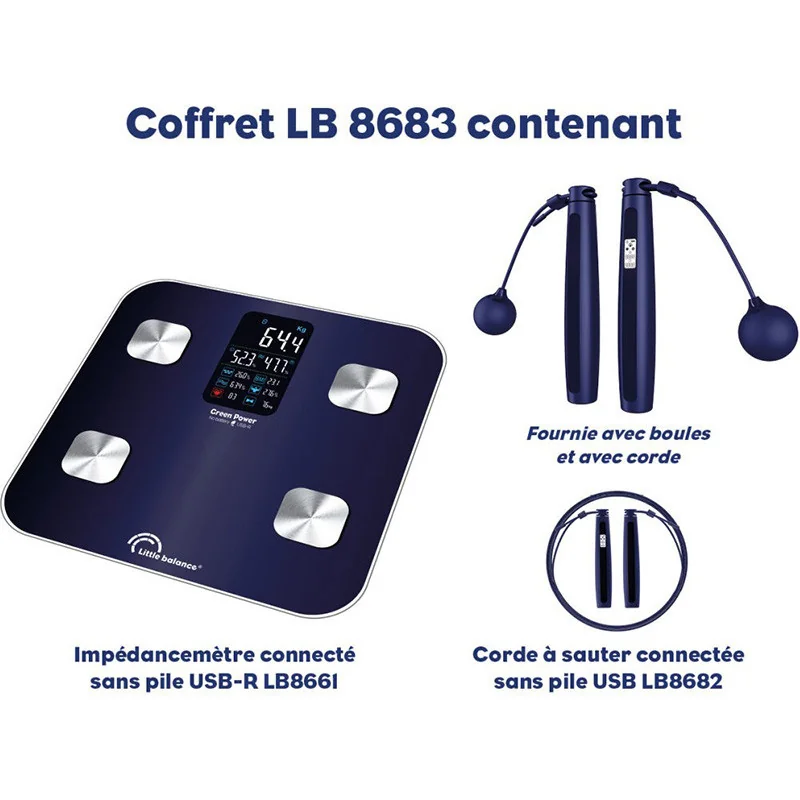 Pèse personne impédancemètre connecté 3 modes 180kg Bleu - LITTLE BALANCE - LB8683