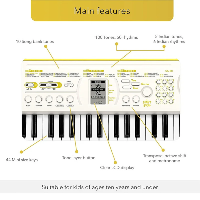 Mini clavier arrangeur 44 touches Blanc - CASIO - SA80