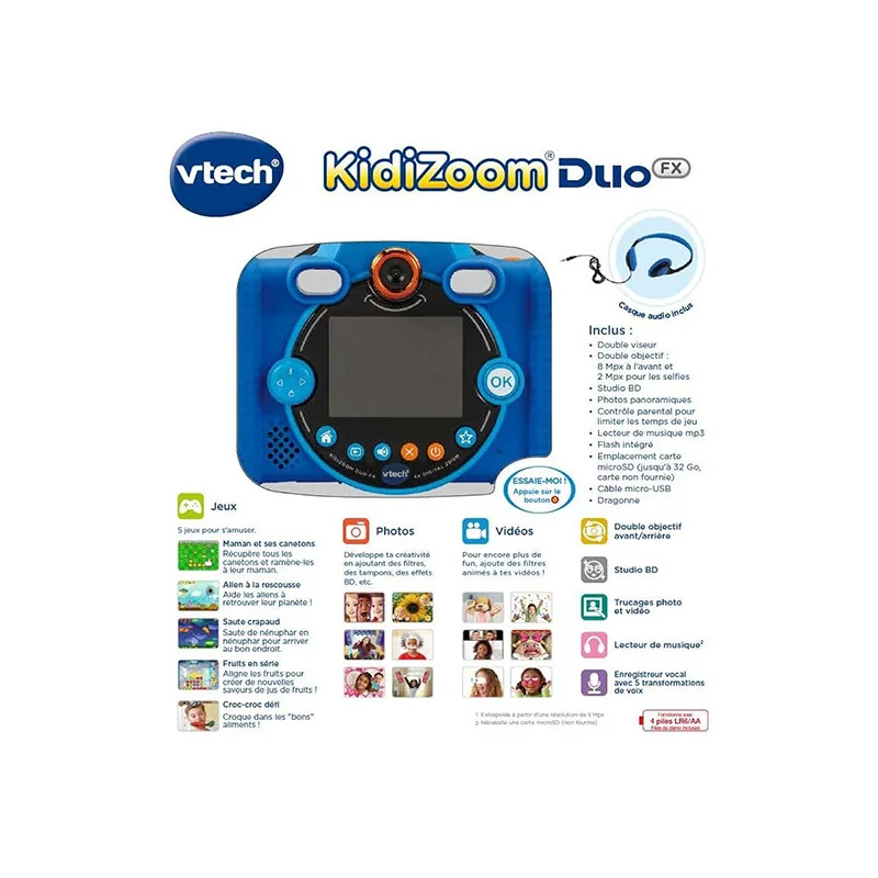 Appareil photo KidiZoom Duo FX bleu VTECH - Dès 4 ans