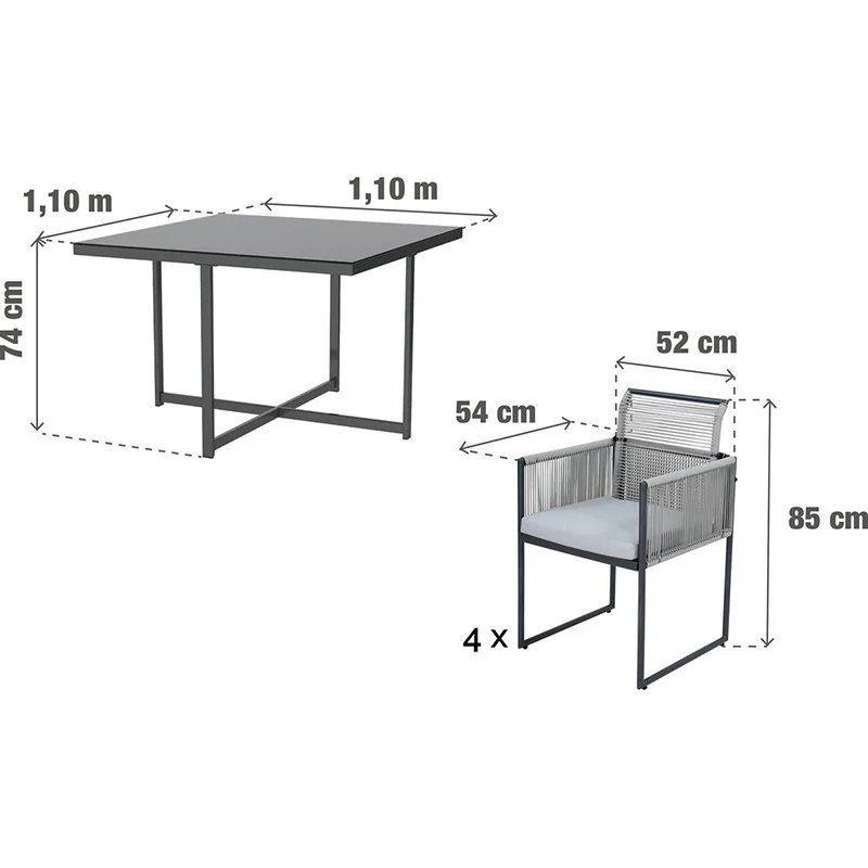 SALON DE JARDIN COMPASS GRIS 4 PERSONNES