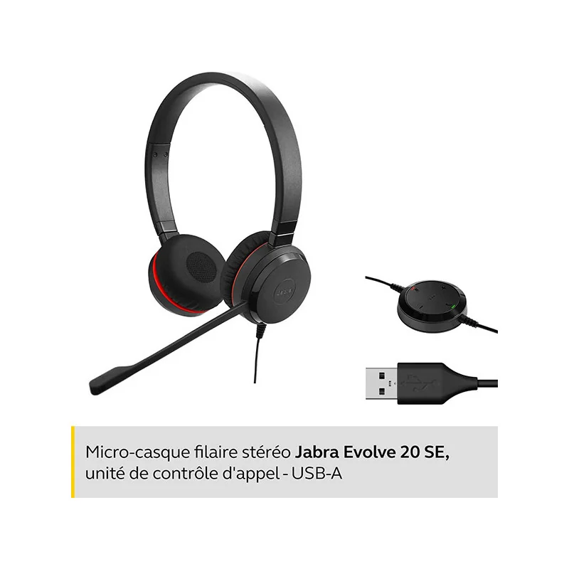 Micro casque stéréo USB-C Evolve 20SE MS Noir - JABRA - CAS_JABRA_20SEMS-C