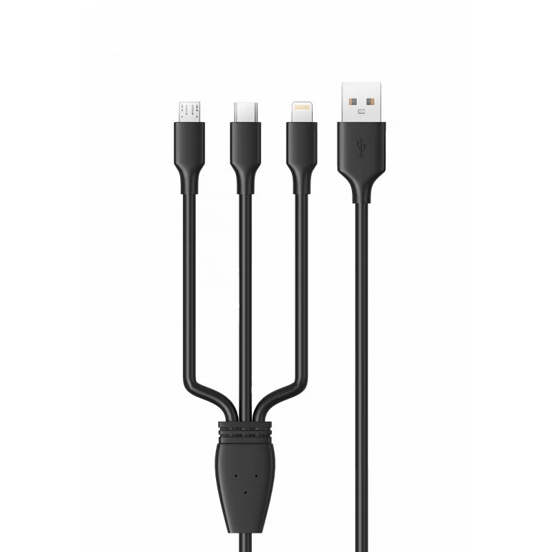 Câble USB 3en1 Type C MicroUSB/USB-C/Lightning 2A 1 m Noir - KONROW - CAB_KC3IN1PB